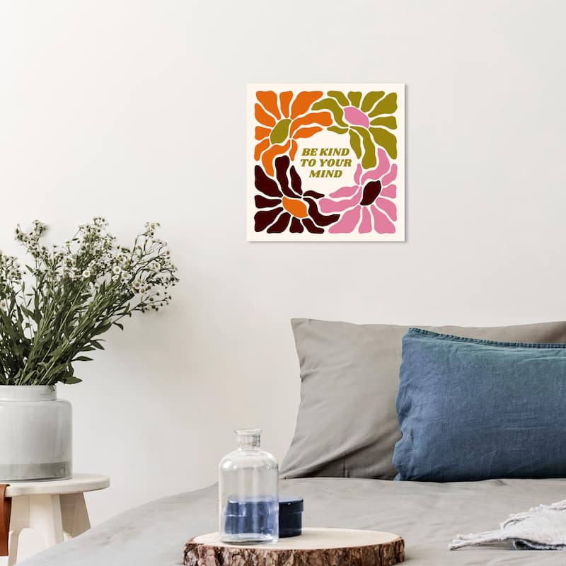 Wynwood Studio Canvas Typography and Quotes Kind to your Mind Floral Green Modern & Contemporary Wall Art Canvas Print - 12 x 12