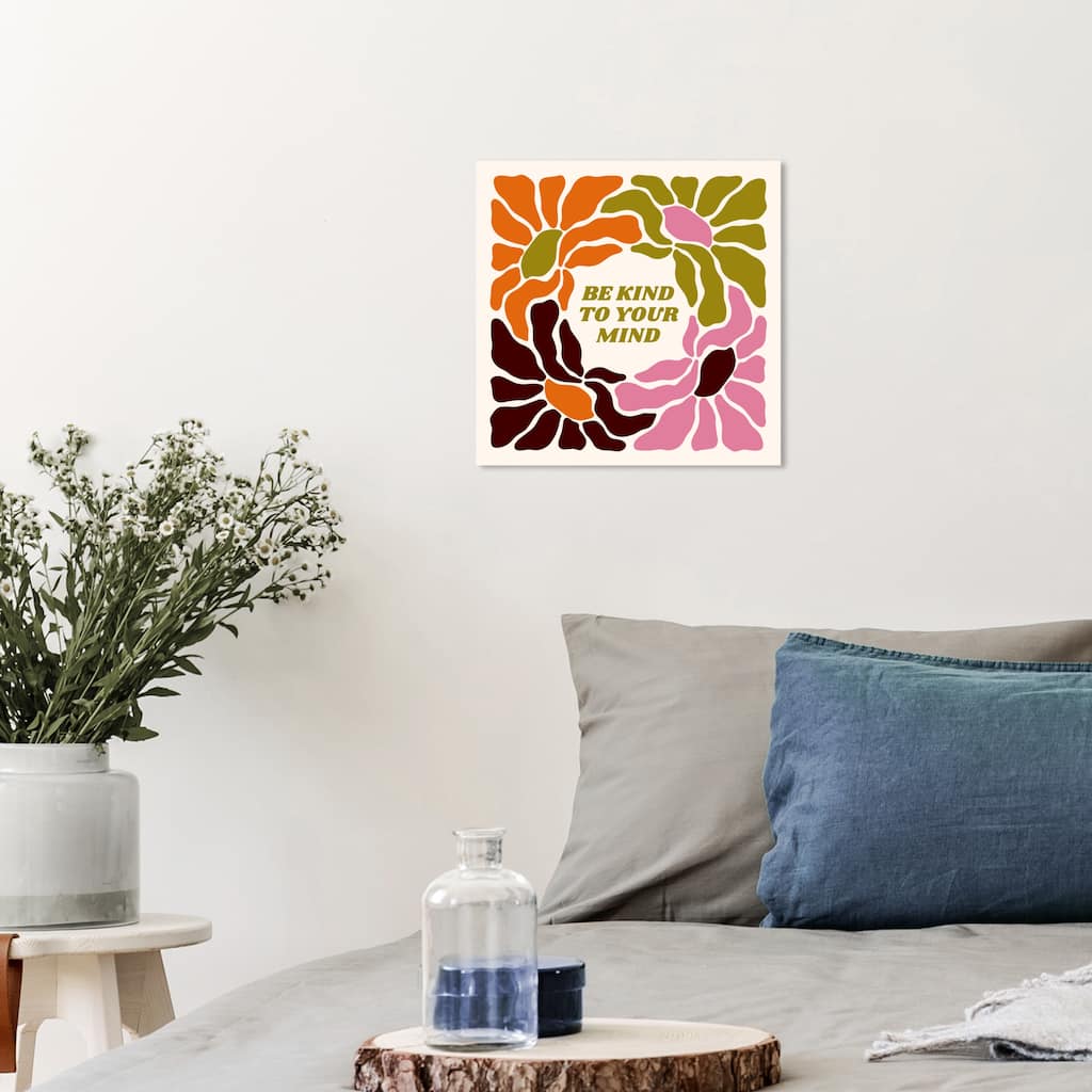 Wynwood Studio Canvas Typography and Quotes Kind to your Mind Floral Green Modern & Contemporary Wall Art Canvas Print
