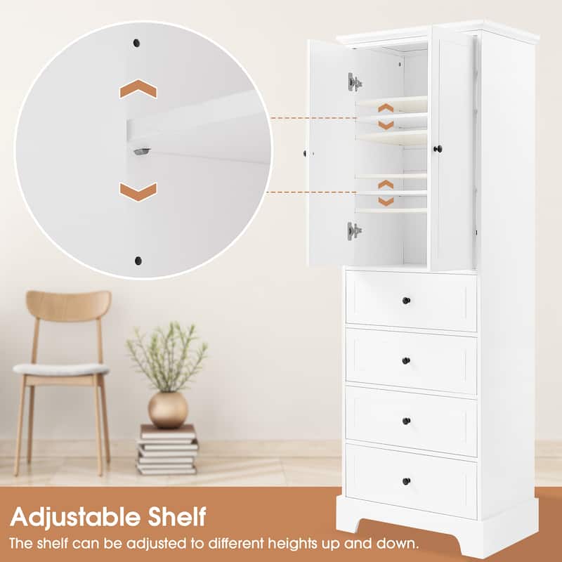 Storage Cabinet with 2 Doors and 4 Drawers for Bathroom, Office, Adjustable Shelf, MDF Board with Painted Finish