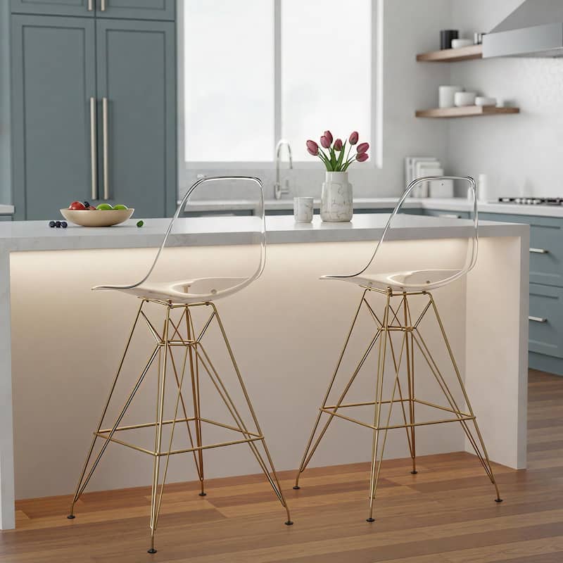 Cresco Modern Ergonomic Acrylic Gold Finish Steel Frame Barstool with Footrest, Sleek Design for Kitchen or Home Bar Seating