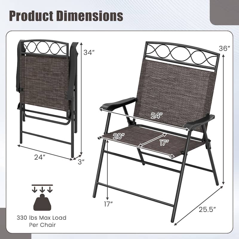 Gymax 4 Pack Patio Folding Chairs Outdoor Dining Chairs w/ Backrests &