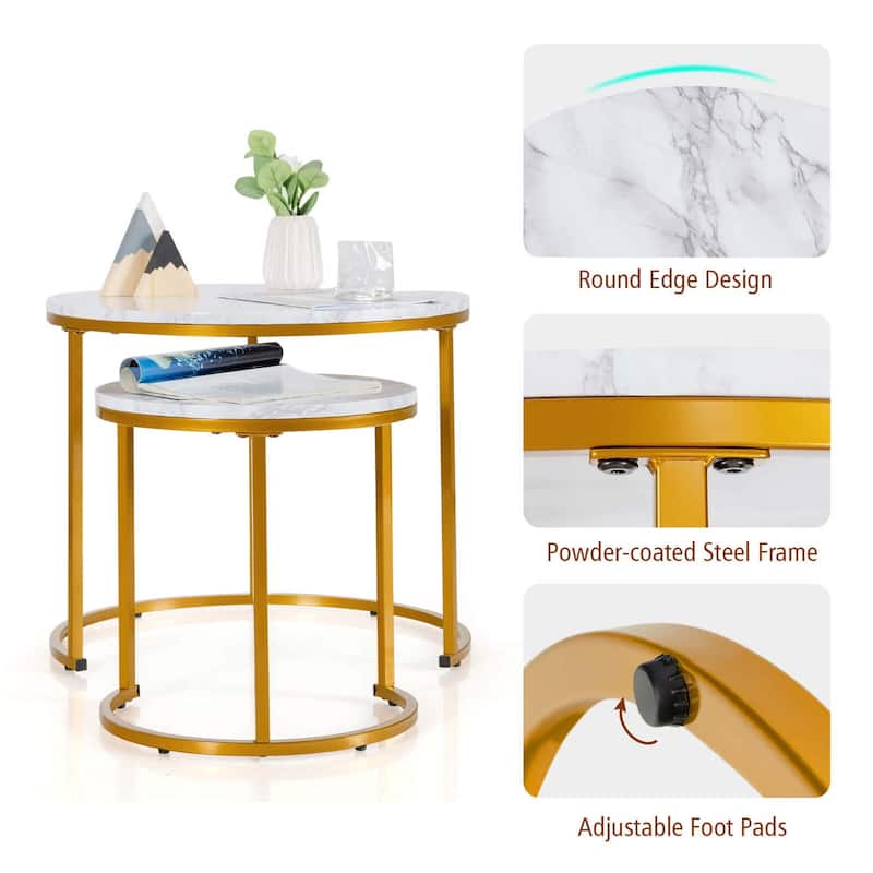 2PCS Nesting Coffee Table Stacking Side Tables Vintage End Tables