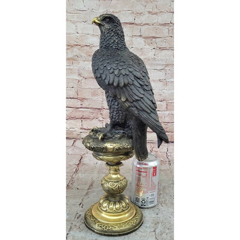 Hot Cast Bronze Eagle On Golden Pedestal Signed Original Wildlife Birds Art By Milo