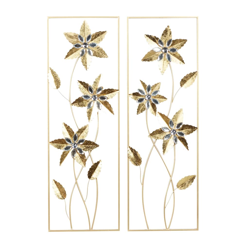 Metal Floral Home Wall Decor with Gold Frame - Set of 2 Gold - Roche River Decor