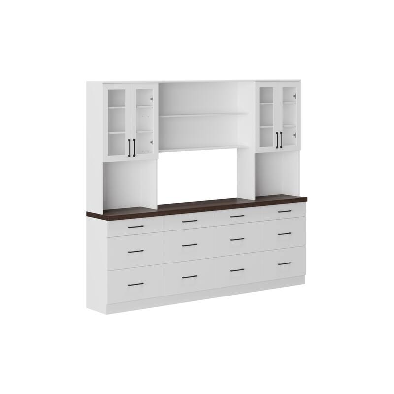 Panrty Storage Cabinet w/Glass Display Hutch Buffet Drawers Sideboard