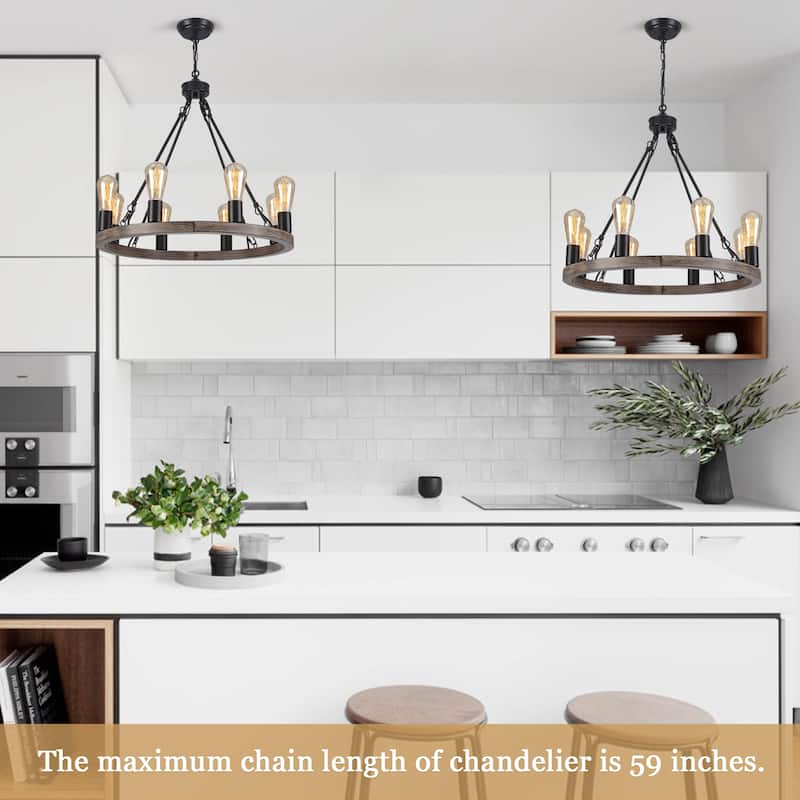 8-Light Circle Wagon Wheel Farmhouse Foyer Chandelier Linear Island Chandelier Lighting for Dining Room