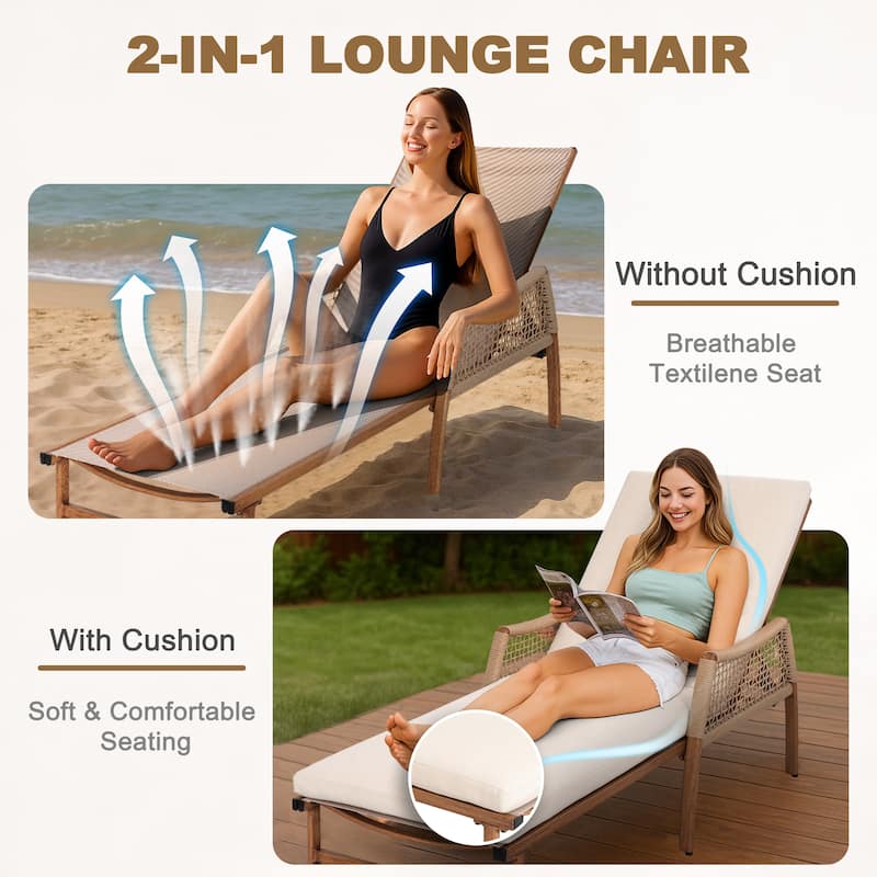 Outdoor Aluminum and Rattan Chaise Lounge Chair with 6 Adjustable Backrest