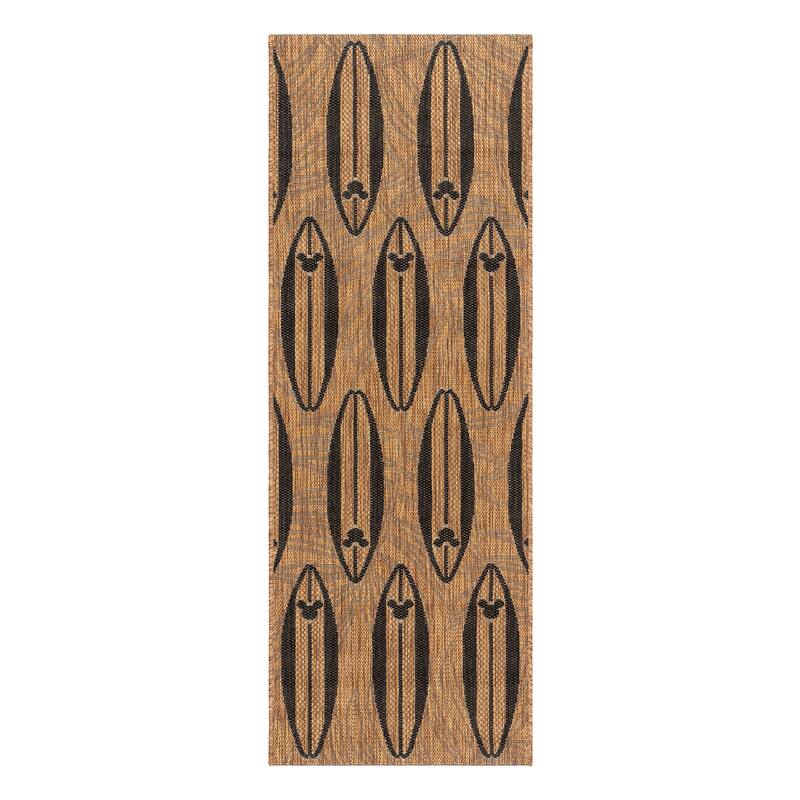 Disney Licensed Mickey Mouse Indoor Outdoor Flatweave Area Rug Tropical Surfing Polypropylene Coastal Accent Rug - 2'2"x6' - Surfboard Chestnut Brown