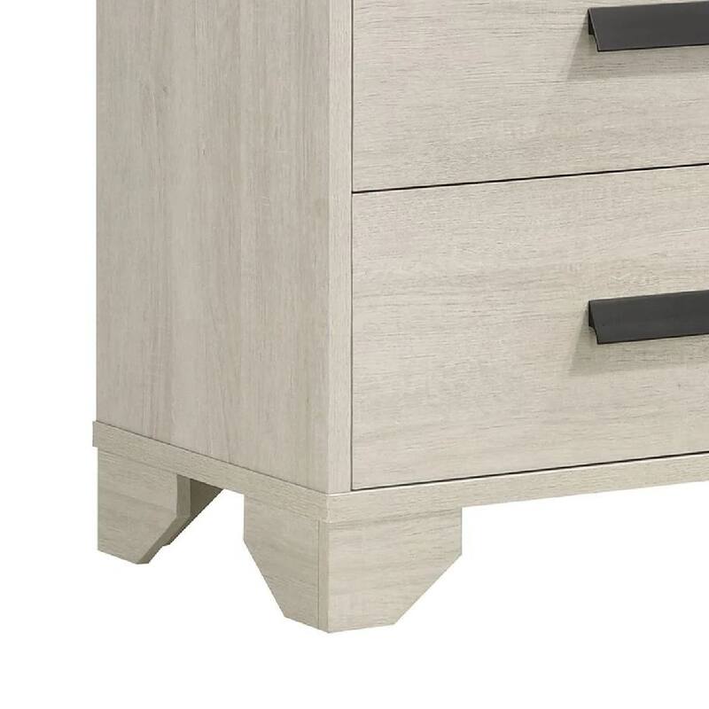 Sary 2pc Dresser and Mirror Set, 6 Drawers, Finger Handles, Off White Wood
