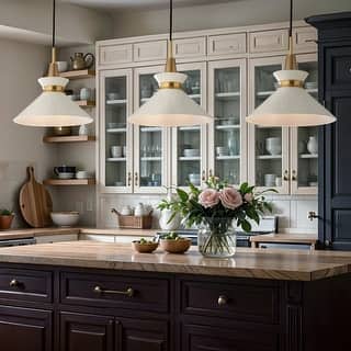 Orbit Bowl Modern Pendant Light - Metal Gold, Ivory White Cone Light Fixture For Modern, Scandinavian, Minimalist Room Decor