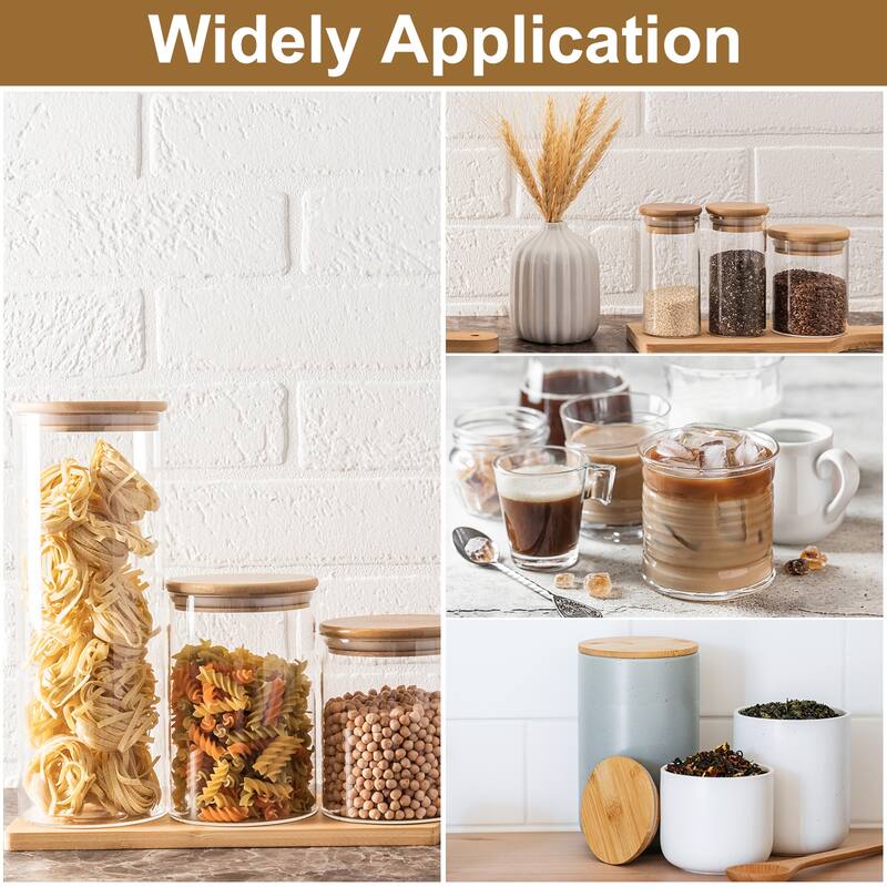 4Pcs Bamboo Lids with Silicone Sealing Rings, Wooden Mason Jar Lids