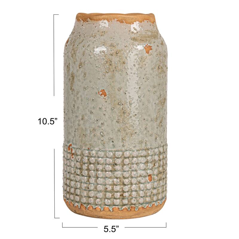 Round Terra-cotta Hobnail Planter Vase with Heavily Distressed Finish