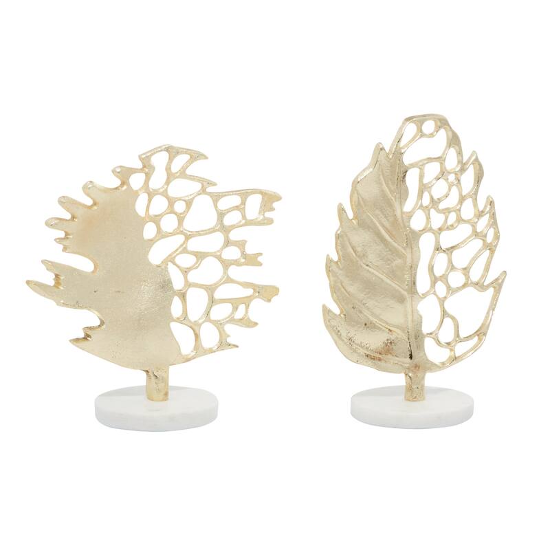 Aluminum Metal Leaf Decorative Sculpture - Set of 2 Gold - Roche River Decor