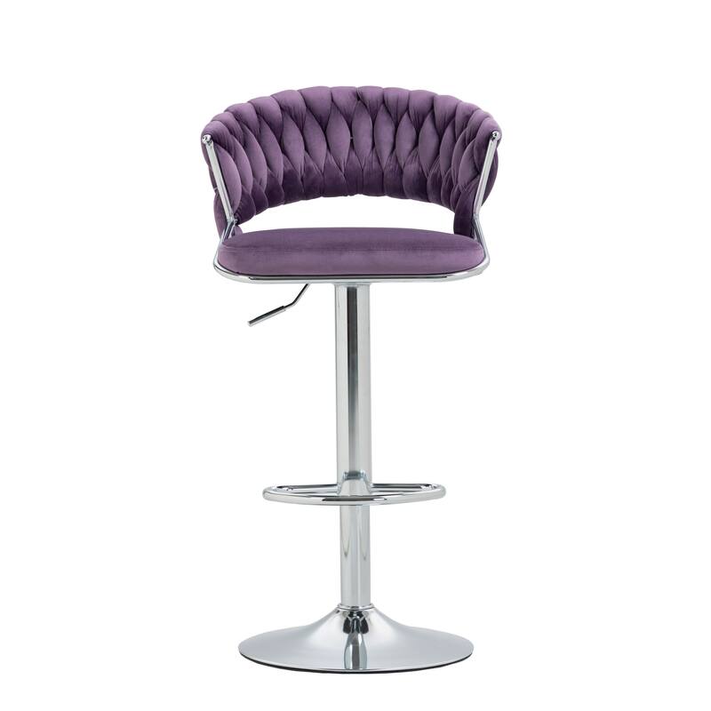 Set of 2 Modern Velvet Adjustable Bar Stools with Backs