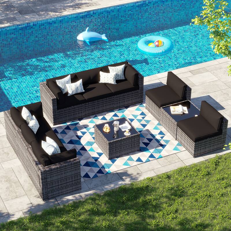 AOXUN Wicker Rattan Outdoor Sectional Sofa Set with Coffee Table