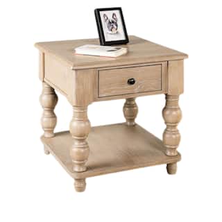 Cherie Square End Table, 1 Drawer, Shelf, Light White Wash, 24 Inch