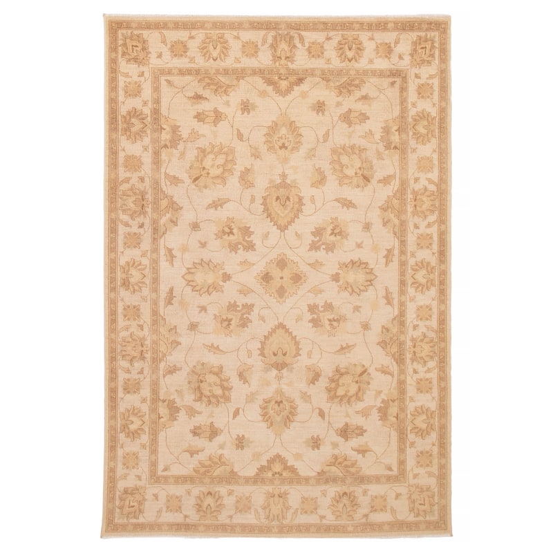 ECARPETGALLERY Hand-knotted Chobi Finest Cream Wool Rug - 6'4 x 9'7 - Cream - 6'4 x 9'7