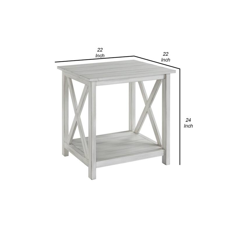 22 in. White Square Wood End Table, Sturdy Build End Side Table for Living Rooms