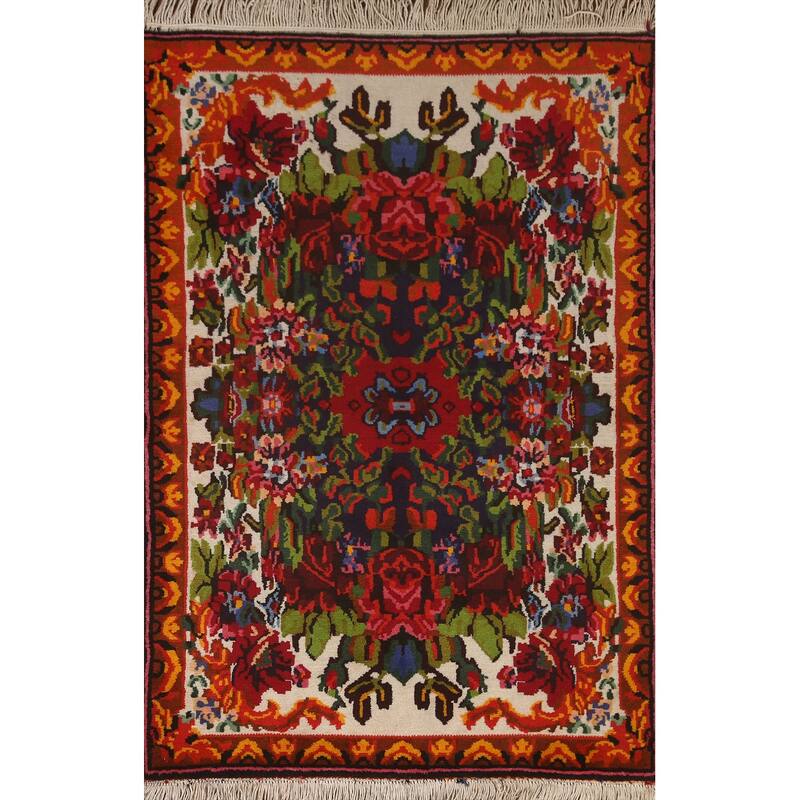 Hand Knotted Oriental 100% Wool Carpet Traditional Floral Beige & Ivories Bakhtiari Area Rug - 4' 11'' X 3' 5''