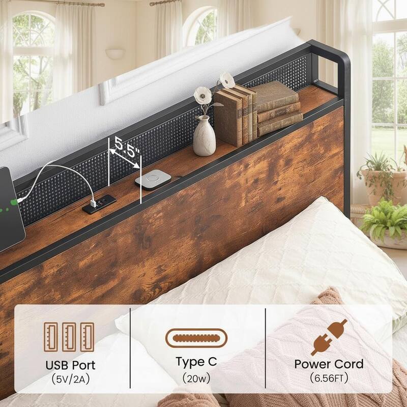 Bed Frame, with RGB LED Light and 4 Storage Drawers