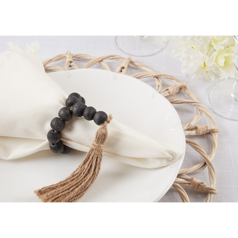 Tassel Napkin Rings With Wood Bead Design (Set of 4)