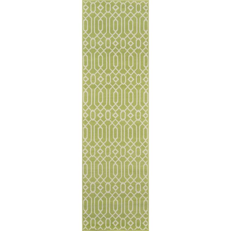 Momeni Baja Links Geometric Trellis Outdoor Area Rug - 2'3" x 7'6" Runner - Green