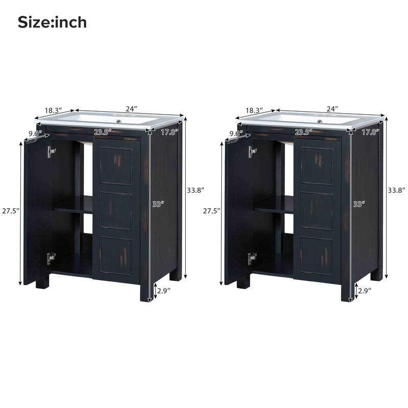 48" Classic Double Vanity Bathroom Set – Features Separate Vanities, Dual Ceramic Sinks, Storage Shelf, and Soft-Close Doors‌