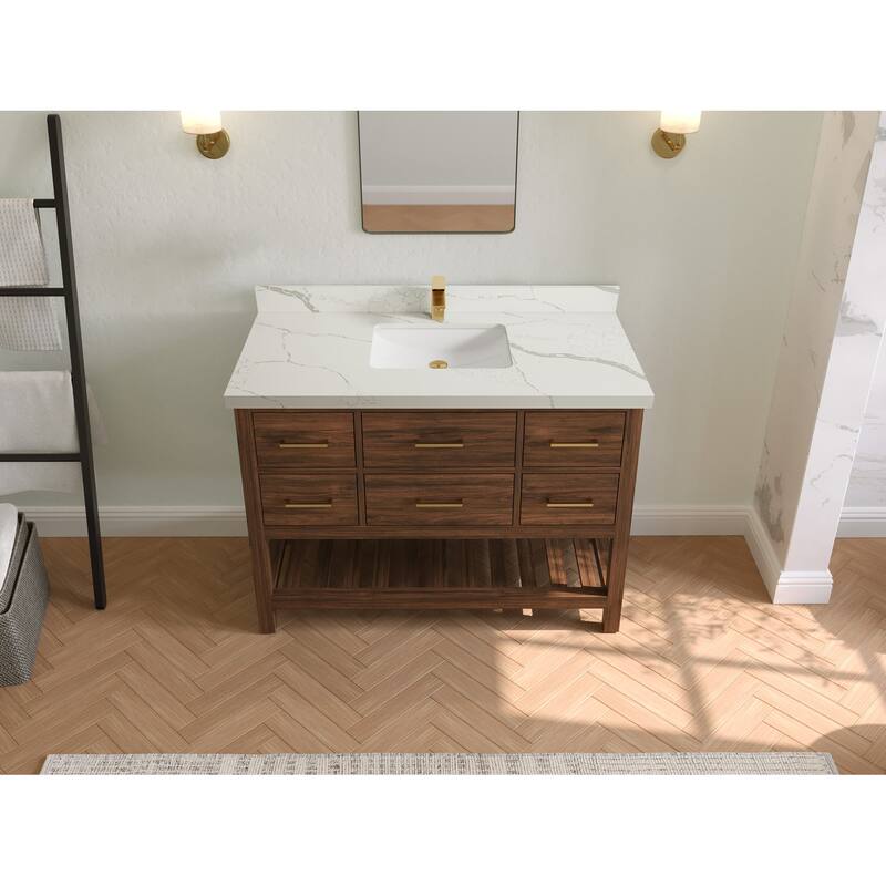 Willow Collections 48 in. W x 22 in. D Parker Solid Teak Single Sink Bathroom Vanity with Countertop