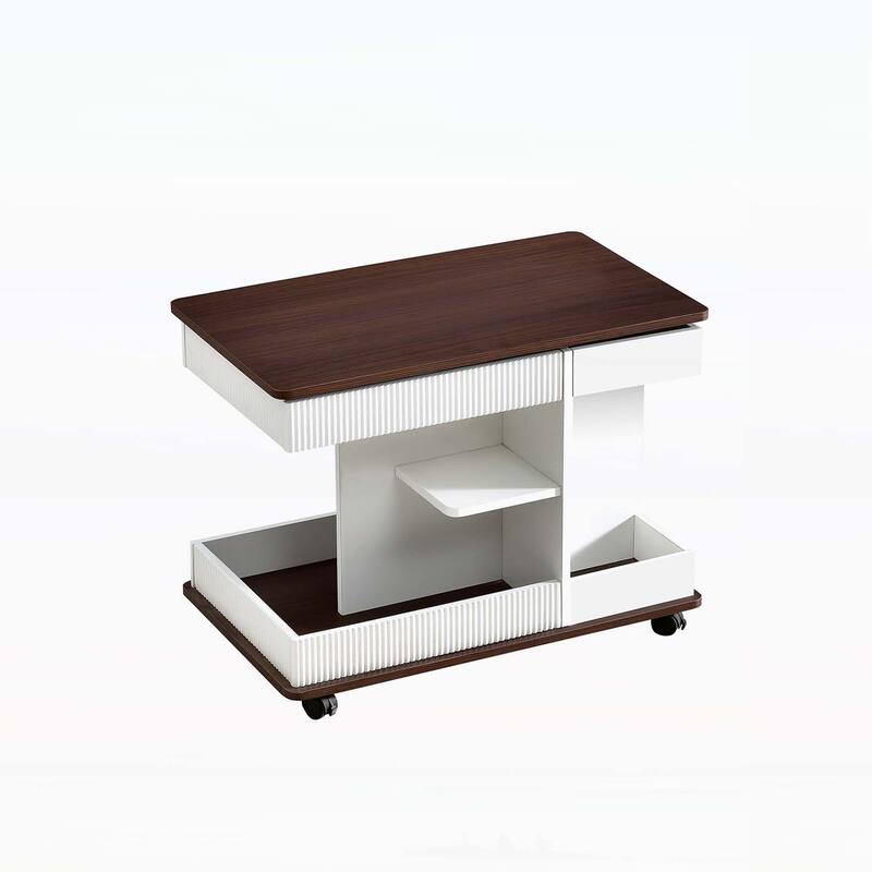 Modern Multifunctional Sofa Side Table with Lift-Top,360° Rotating Top and Storage Space for Living Room