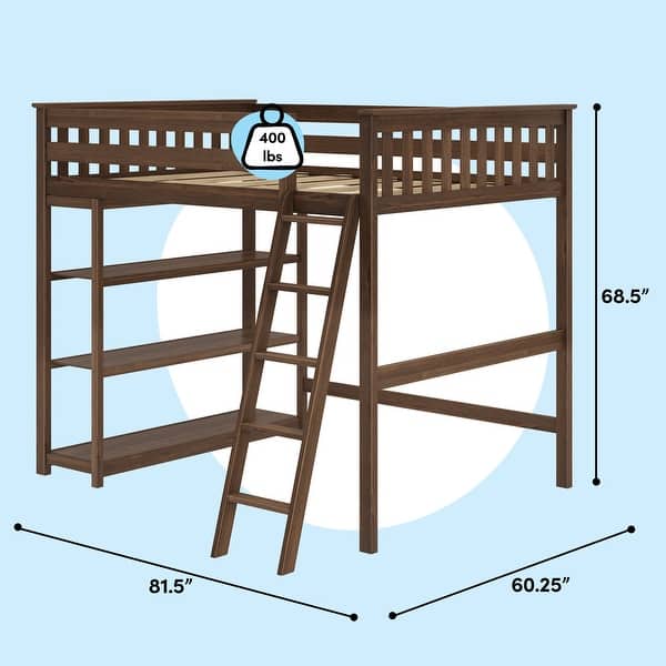 dimension image slide 1 of 2, Max & Lily Full High Loft Bed with Bookcase and Ladder