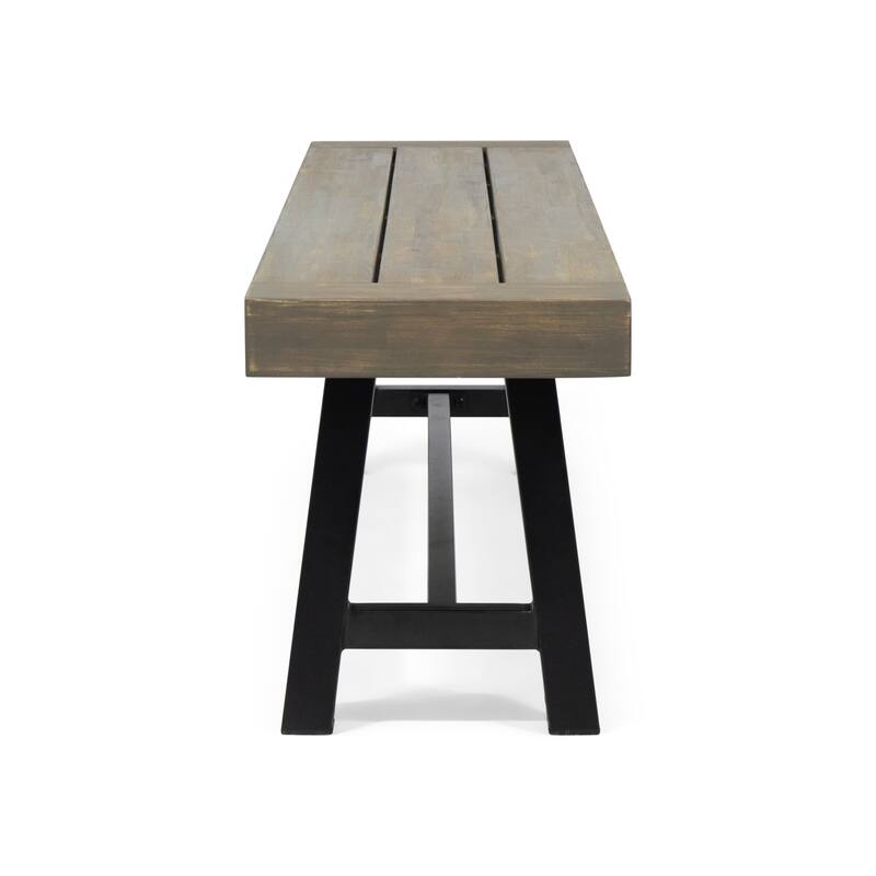 Outdoor Acacia Wood Patio Bench - Grey+Black