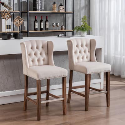 27" Seat Height Counter Height Bar Stools with Wingback, Set of 2