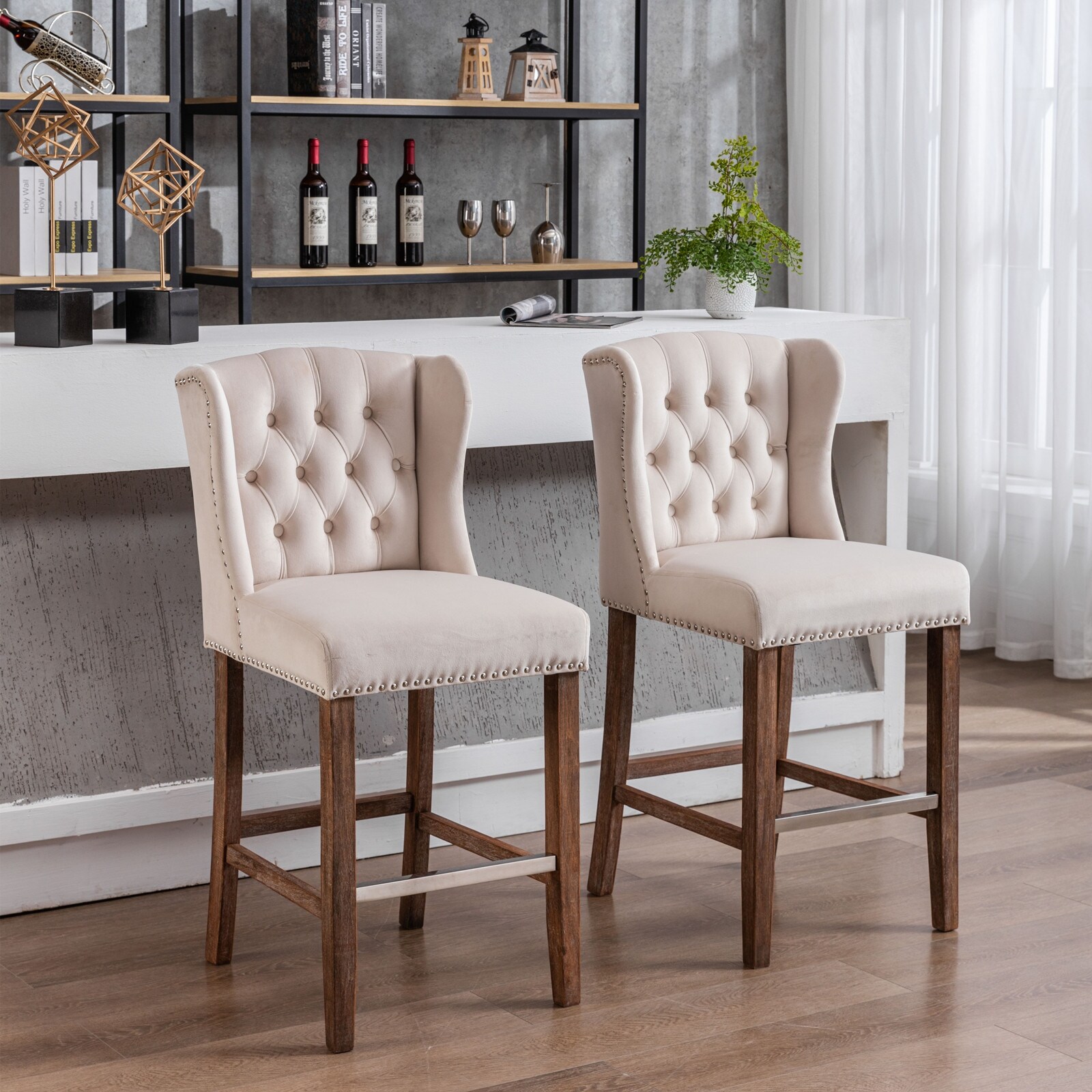 White leather bar stools shop with nailhead trim