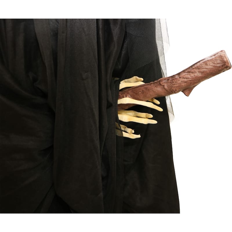 Haunted Hill Farm 6.5 ft. Witch on Broom, Indoor/Covered Outdoor Halloween Decoration, LED Red Eyes, Battery-Operated, Misty