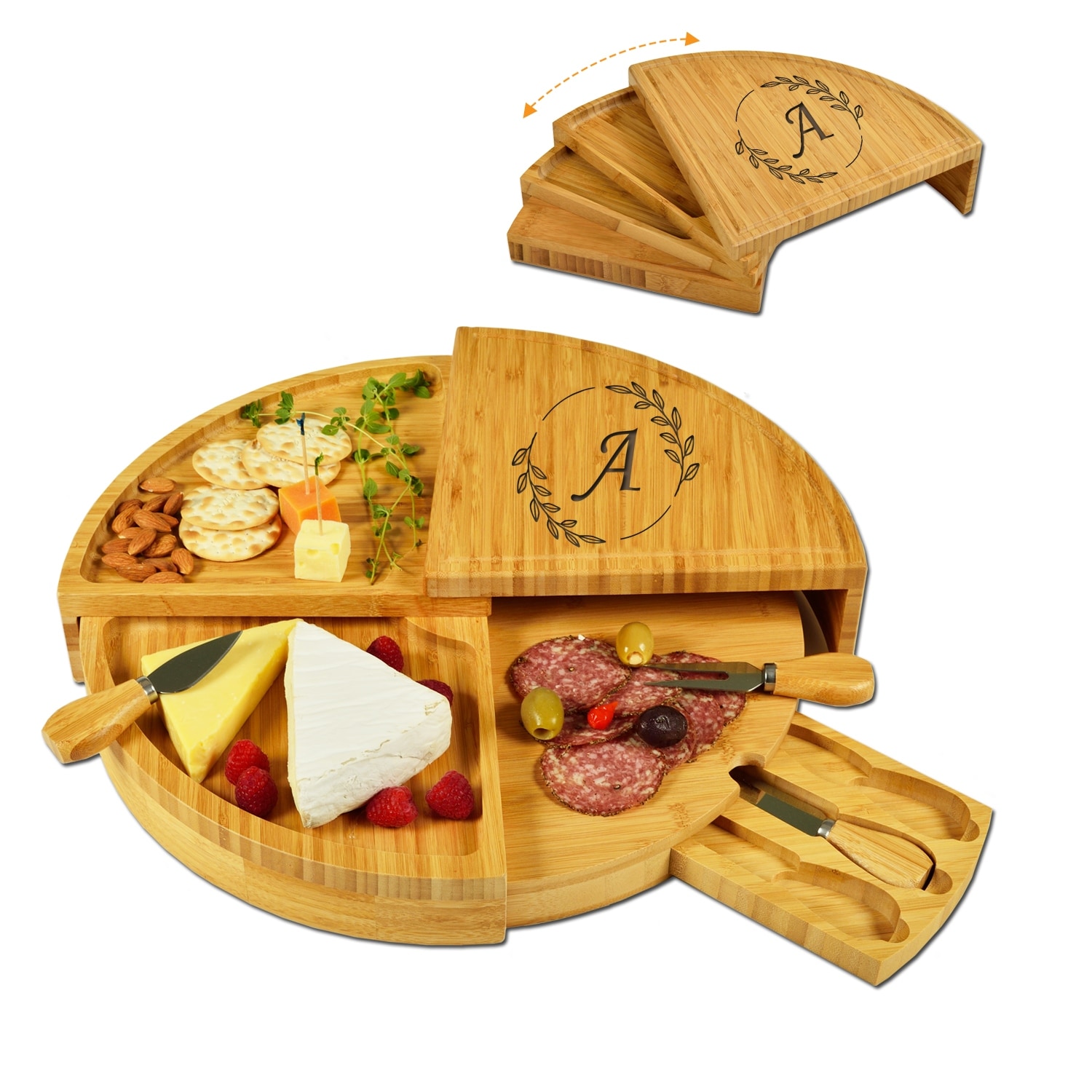 Picnic at Ascot Charcuterie board. New Patented Design Saves Space & Stores Cheese Tools