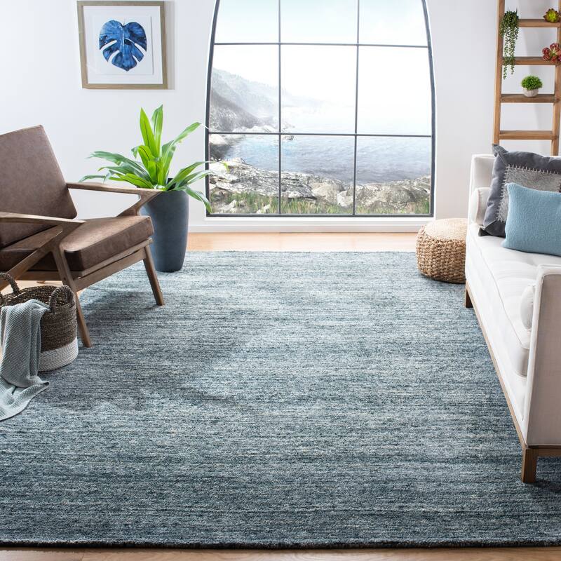 SAFAVIEH Handmade Himalaya Deco Frame & Contemporary Solid Ivory Wool - 9' x 12' - Blue/Gold - Runner/Rectangle