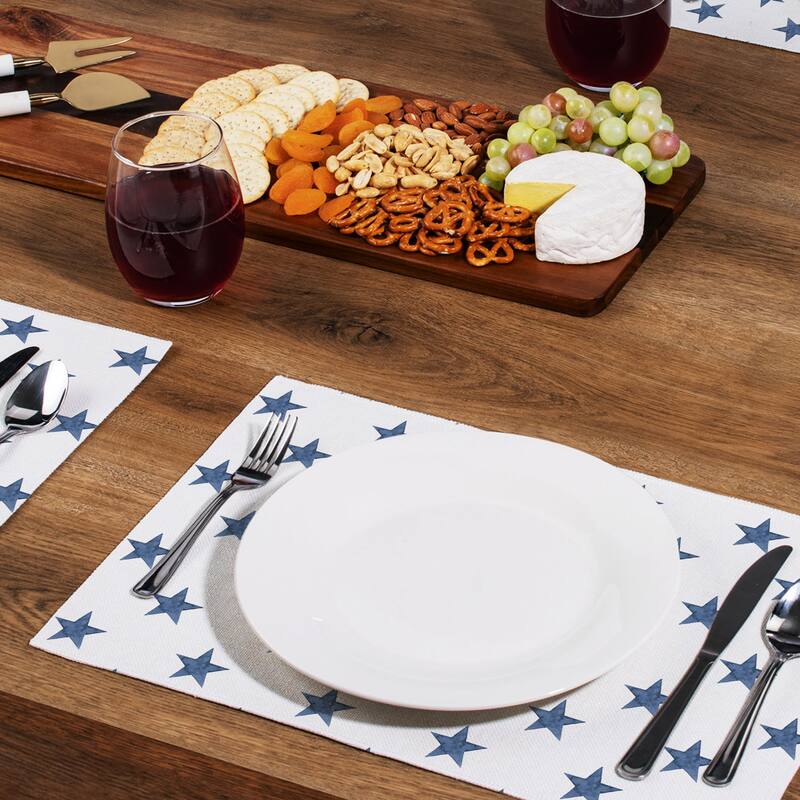 Denim Stars 4-Pack Poly-Cotton Blend Placemats Manufactured in The USA Machine Washable Dryer Safe