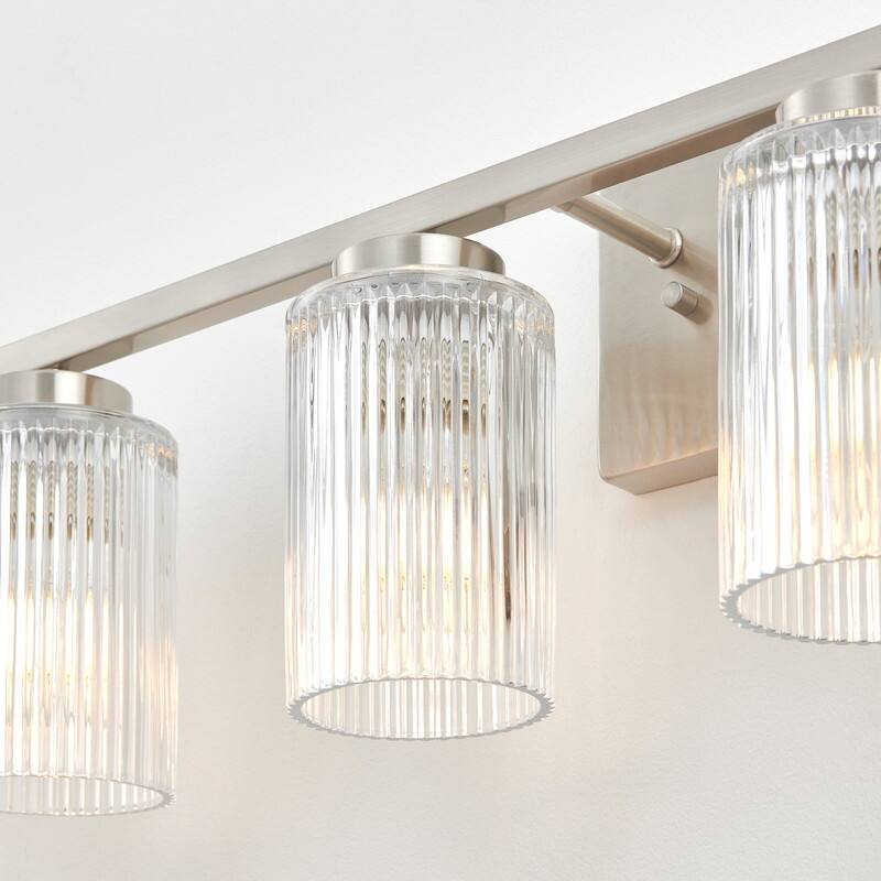 KAWOTI Modern Vanity Light with Cylinder Ribbed Glass Shade