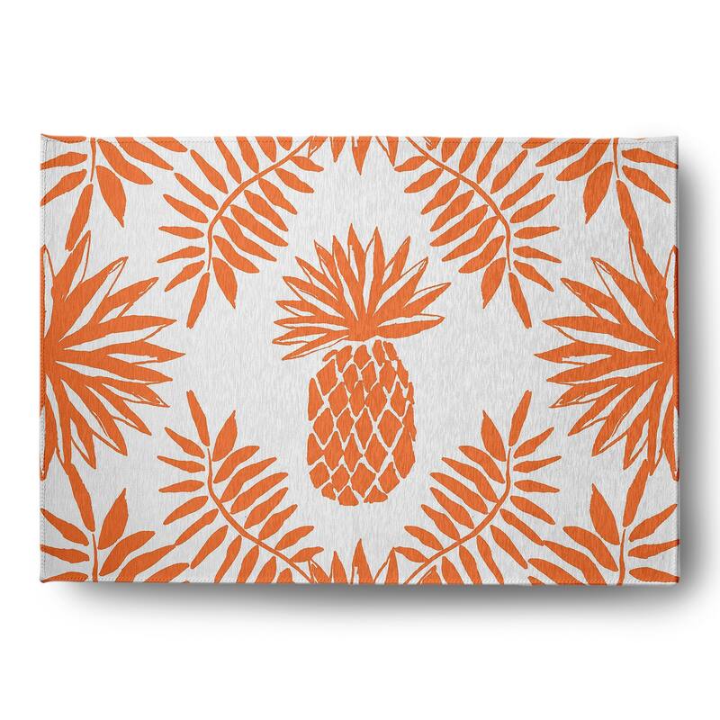 Pineapple Leaves Spring Chenille Indoor/Outdoor Rug - Orange - 5' x 7'