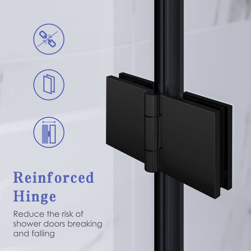 Elegant Bi-Fold Frameless Pivot Swing Shower Door Enclosure with Clear Glass Panel and Hardware Kit Reversible Installation