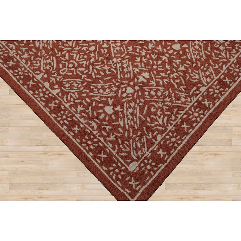 Multi Size 5'x8' Sage Wool Hand Hooked Transitional Rug with All Over