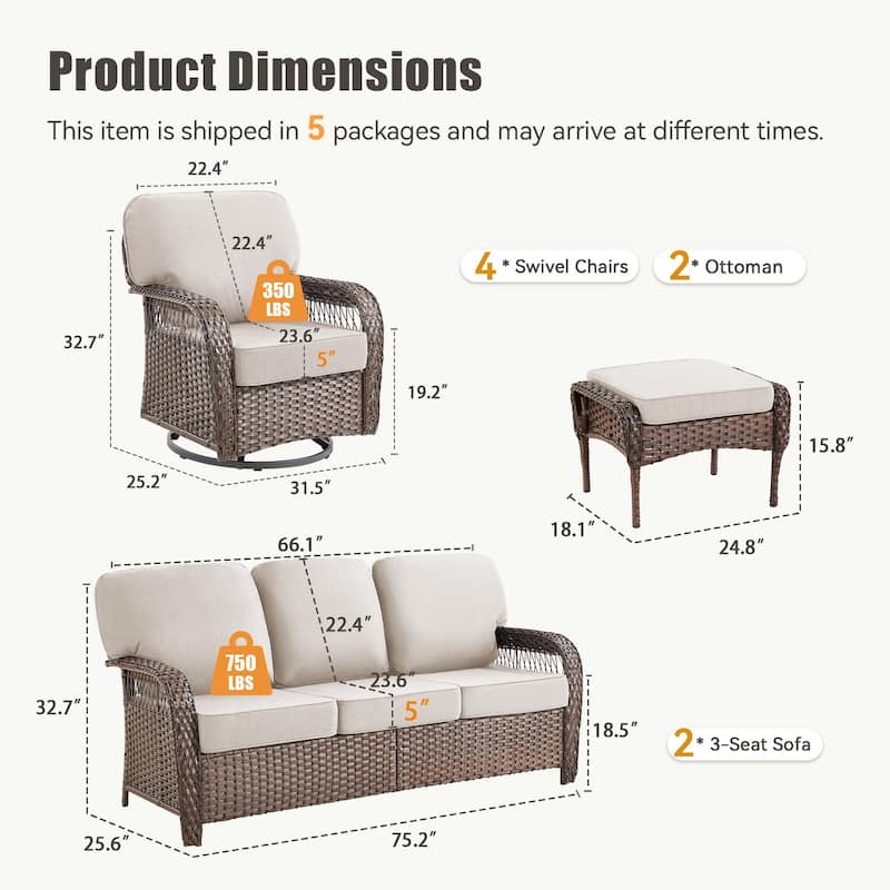 Pocassy Swivel Chair with Outdoor Sofa Ottoman Funiture Set.