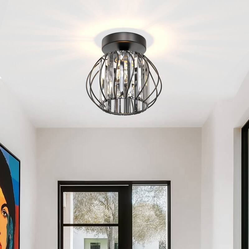 YANSUN Single-Head Ceiling Light, Black, Metal and Crystal Construction, Bulb Not Included for Stylish and Contemporary Décor