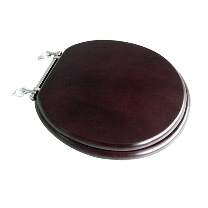 Dark Oak Wooden Toilet Seat Round Toilet Seat with Chrome Hinges and Non Slip Bumper