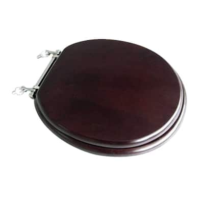 Dark Oak Wooden Toilet Seat Round Toilet Seat with Chrome Hinges and Non Slip Bumper