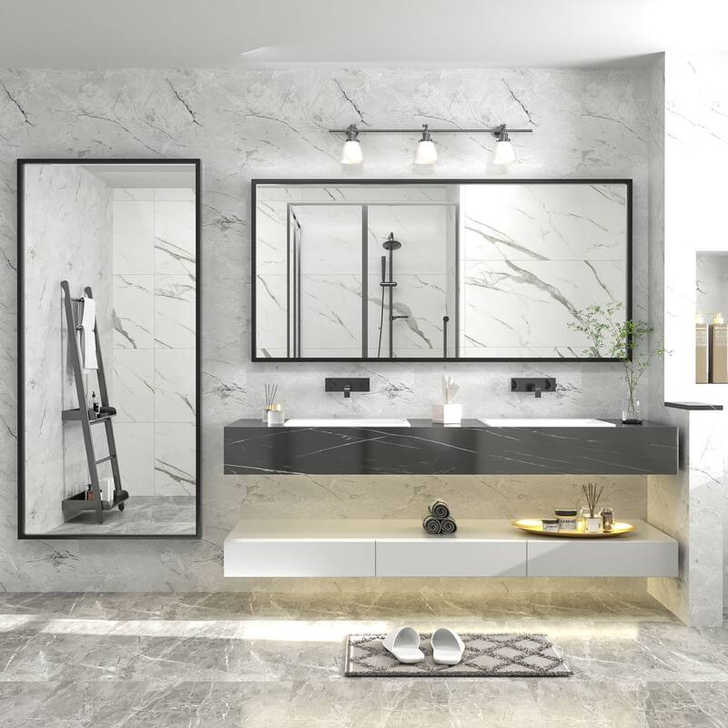 Aluminum Alloy Framed French Cleat Mounted Tempered Glass Wall Vanity Mirror