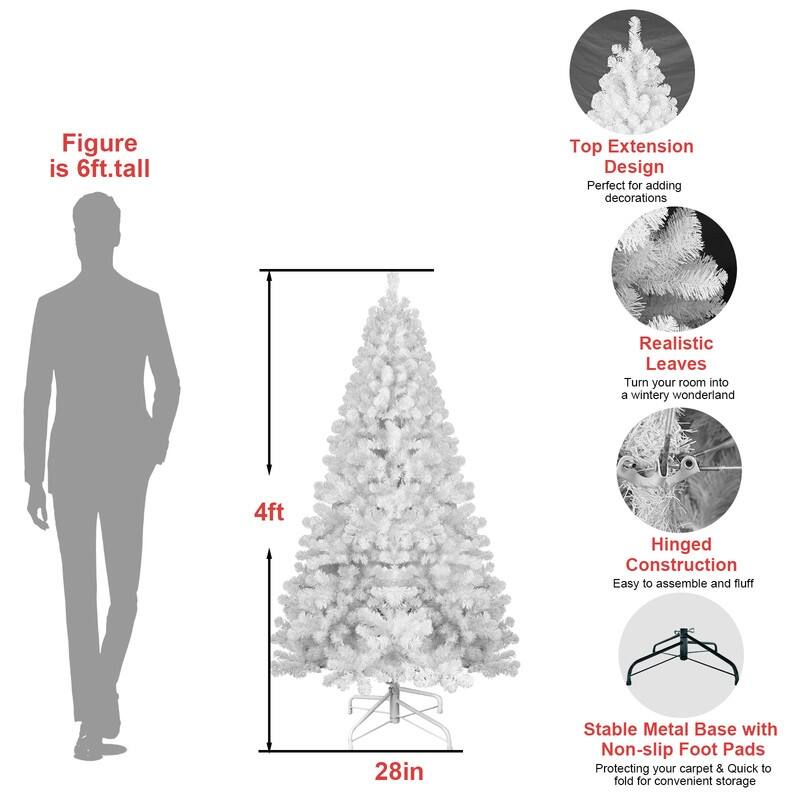 White Christmas Tree with Memory Wire, Hinged Artificial PVC Tree, Easy Assembly Holiday Xmas Tree for Indoor Decor