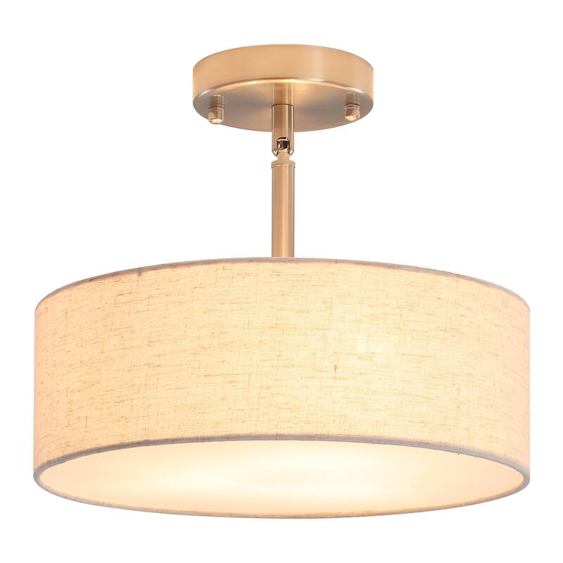 3-Light Classic Hanging Semi Flush Mount Ceiling Light Fixture with Rattan Cover for Kitchen Island