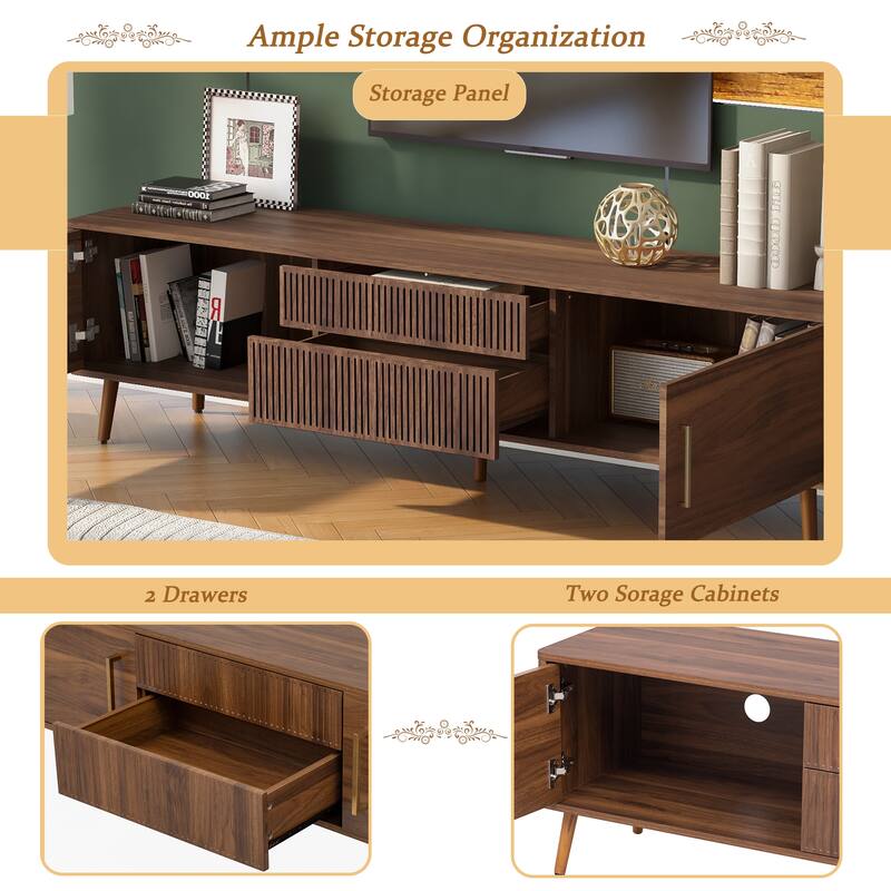 Mid Century TV Stand with 2 Drawers, Media Console Table for TVs up to 80''