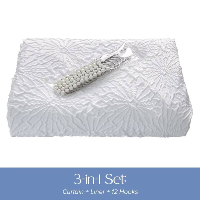 Starburst Crinkle Shower Curtain with Snap-in Liner 12 Hooks Included